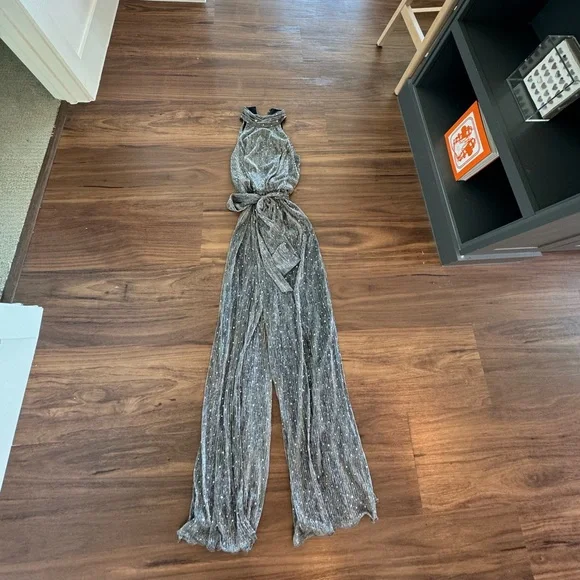 Sequin Metallic Halter Neck Jumpsuit